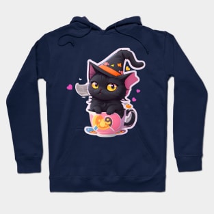 A Cute Black Cat With a Witch Hat Hoodie